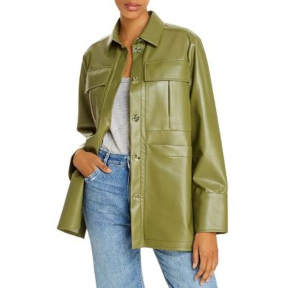 NWT Aeron Women's Blanche Faux Leather Shirt Jacket Moss Size 32 or XXS Colorful - Picture 1 of 11